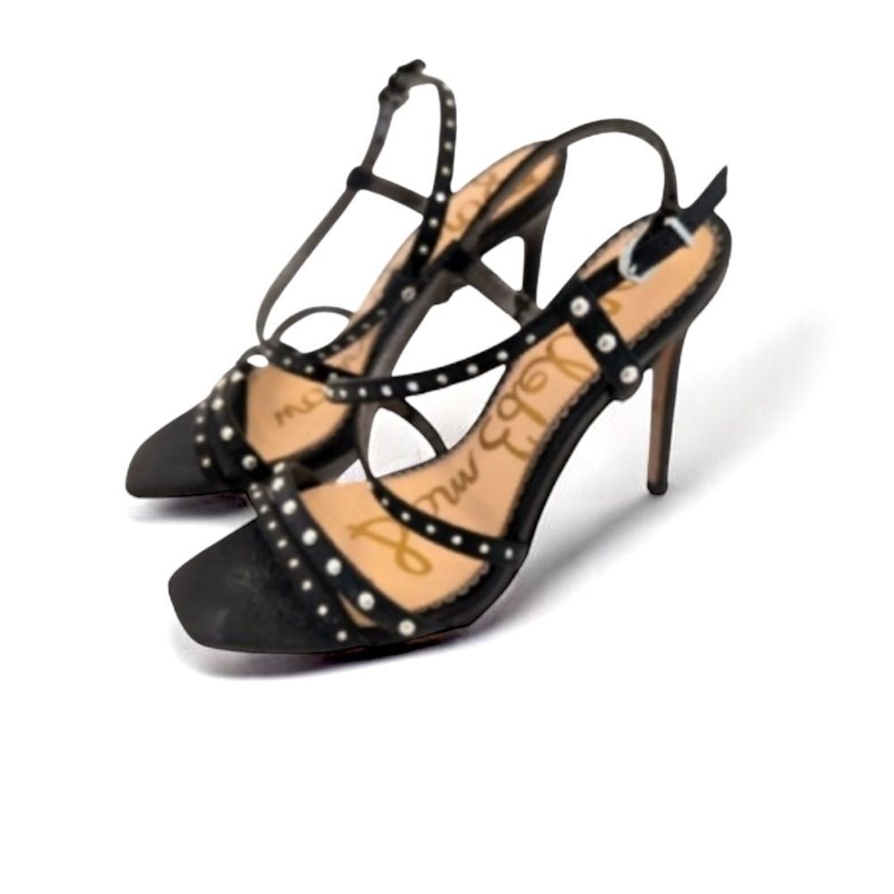 Sam Edelman Womens Lennox Black Silver Studded  Leather High Heels